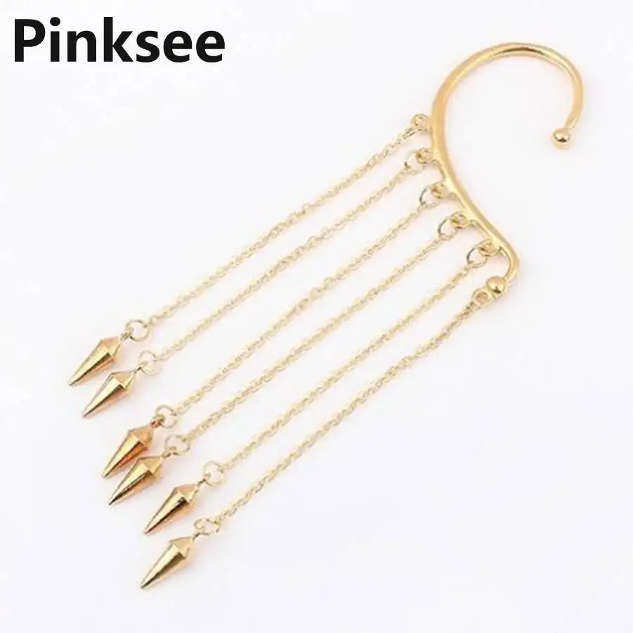 Personality Hanging Single Spike Tassel Ear Cuff Punk Rivet Chain Earrings Beauty Brincos Fashion Jewelry - Окраска металла: Покрытие антикварным золотом