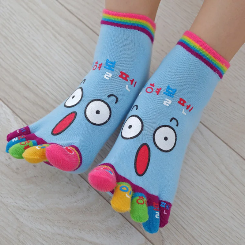 1 Pair Cute Cartoon Smile Print Toe Socks Five Toes Cotton Socks Funny