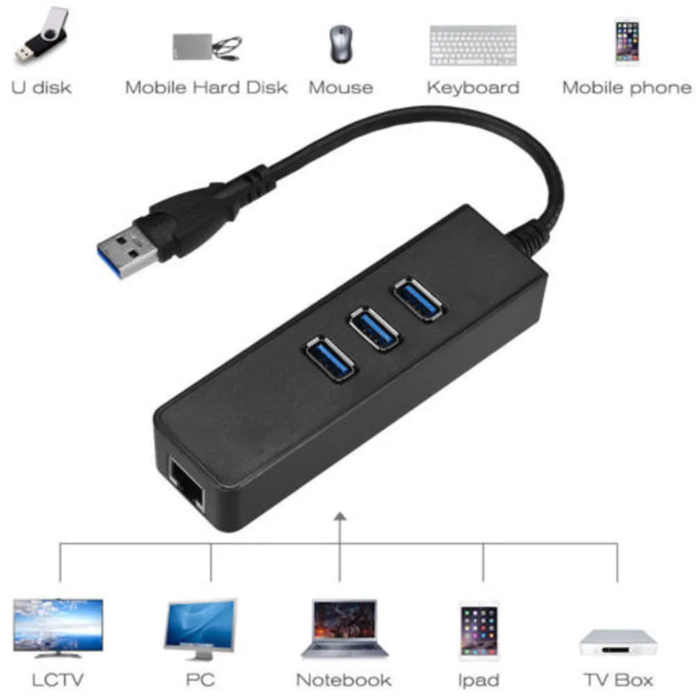 CARPRIE USB 3,0 Gigabit Ethernet Lan RJ45 сетевой адаптер 3-Порты и разъёмы концентратора до 1000 Мбит/с для ПК 6J12 Прямая