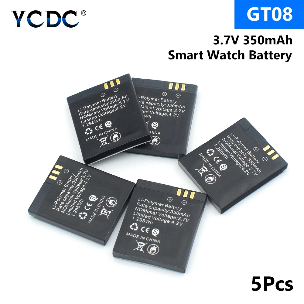 Promotion New 5pcs 350mAh 3.7V Rechargeable Lithium Polymer Li-polymer Battery GT08 Smart Watch Battery Replacement