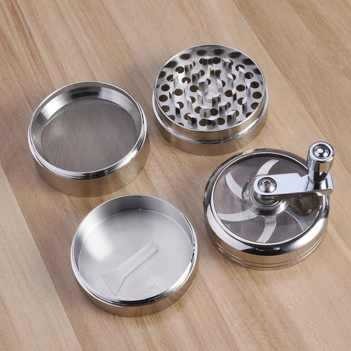4 Strati Tabacco Spice Grinder Herb Weed Grinder con Manico Mini Spezie Mulino Mulino Rilevatori di Fumo di Tabacco Tubi di Rettifica