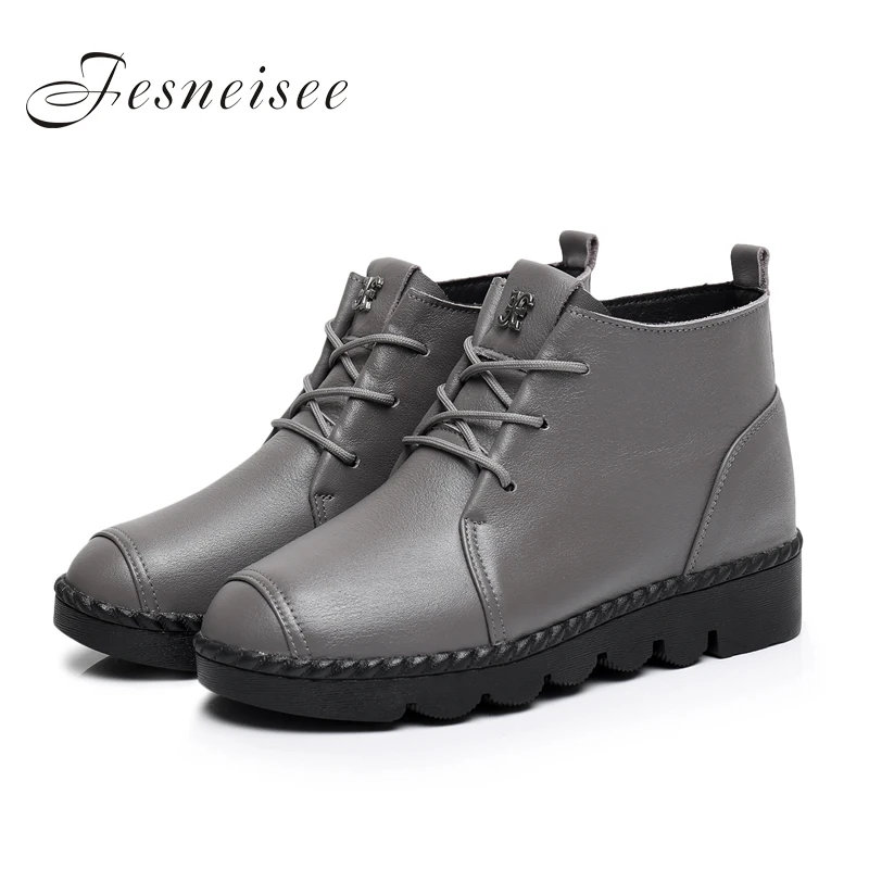 

2019 Genuine Leather Women Boots Martin Ankle Boots Autumn Shoes Women Lace-up Metal Decoration Woman Winter Boots Size41 M4.0