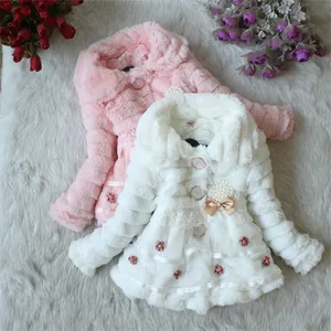 Girls Fur Coat Clothing With Pearl Lace Flower Autumn Winter Wear Clot