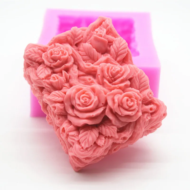 3D Rose Rectangle Soap Silicone Mold lace flower cake mould Handmade Soap Making mould