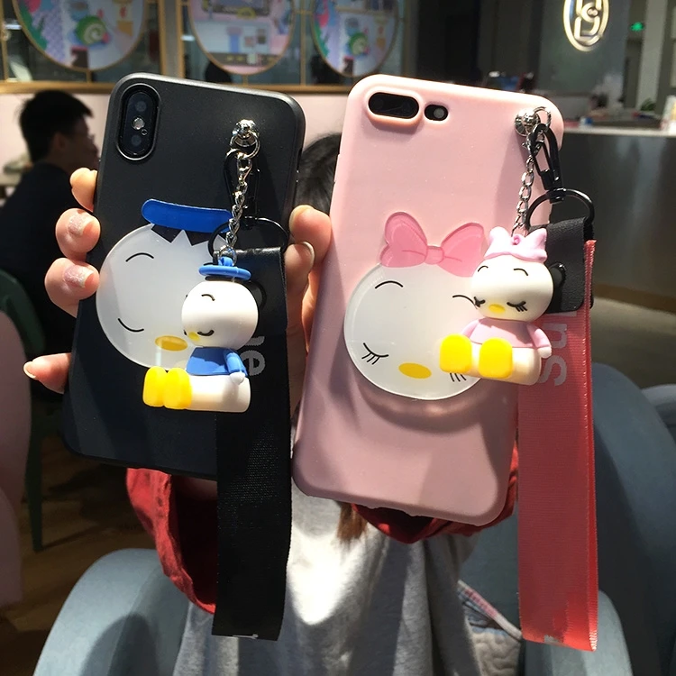 

3D cute Daisy Donald Duck Soft Case toy stander + Strap For iphone X 6 6S 7 7Plus 8 8Plus 6plus 5 5S SE 6plus with Lanyard