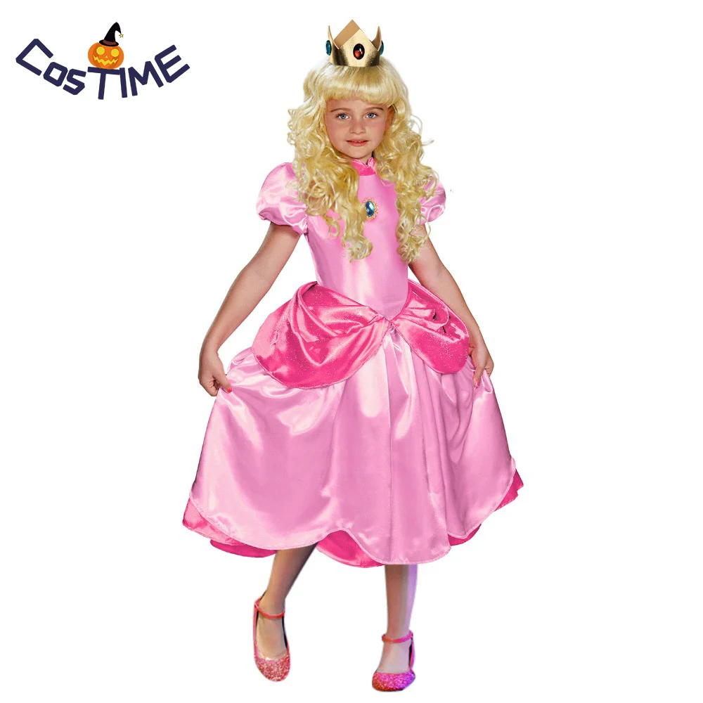 

Little Princess Peach Costume Super Mario Brothers Princess Cosplay Classic Game Costume Kids Girl Halloween Fancy Dress