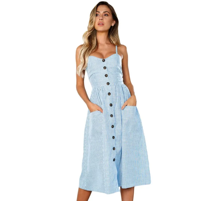 Blue and white striped dress with buttons Clearance