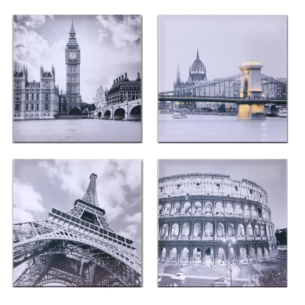BANMU-4-Piece-No-Frame-Famous-Buildings-Roman-Colosseum-Big-Ben-Eiffel-Tower-Oil-Painting-Wall