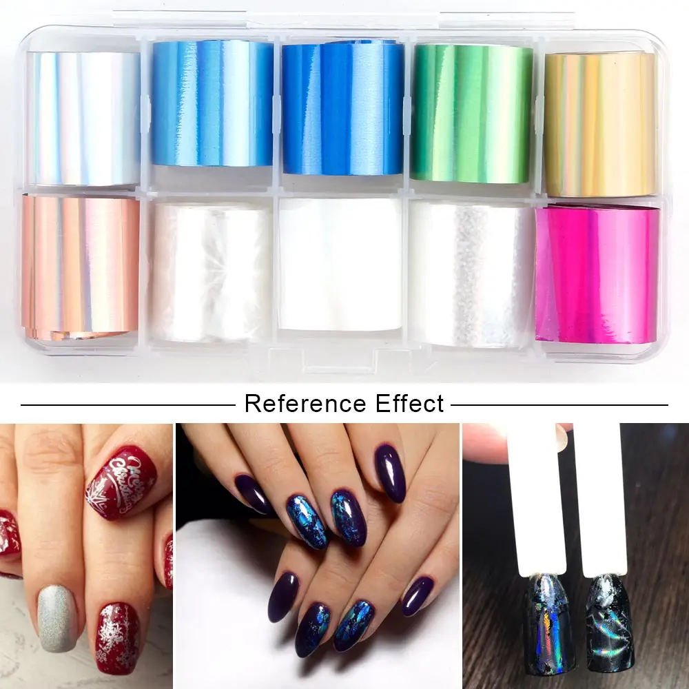 Set G 10 шт. голографическое искусство ногтей DIY наклейки 2,5 см* 100 см Советы Обертывания ногтей фольга рулон переноса клей блестки Акриловые DIY украшения - Цвет: Set G