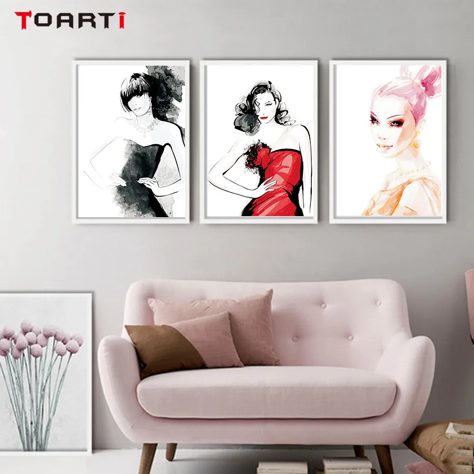 Beauty Lady Fashion Show Wall Art Canvas Painting Attractive Watercolor Posters&Prints Christmas Gift For Girls Room Home Decor (5)