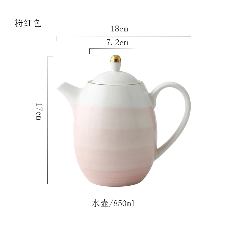Розовая и синяя Золотая керамическая посуда фарфоровая тарелка кофейная кружка чашка миска чайник блюдо стол элегантные вечерние украшения для ужина набор - Цвет: Pink teapot