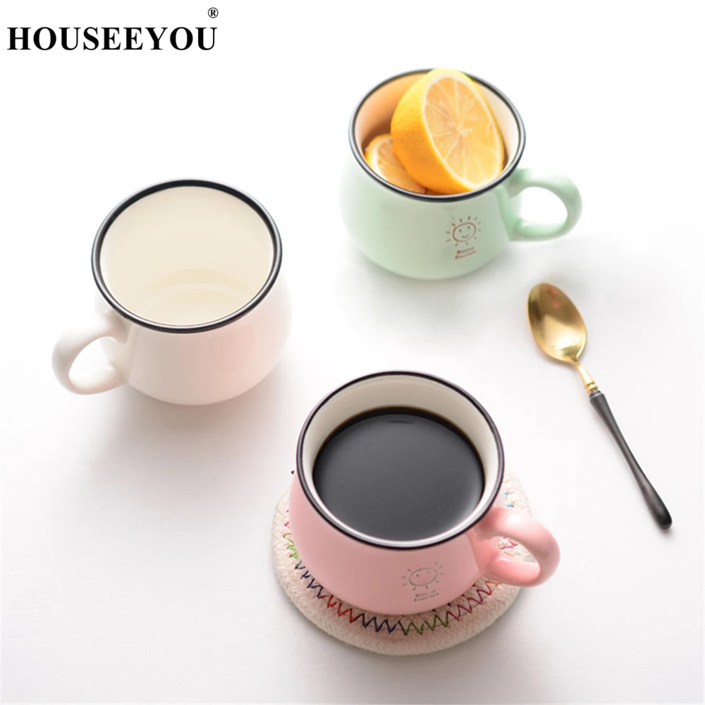 

HOUSEEYOU Creative Cute Smile Face Coffee Mug 250ML Home Office Breakfast Tea Water Milk Beer Drinks Mugs Teacup Present Gift