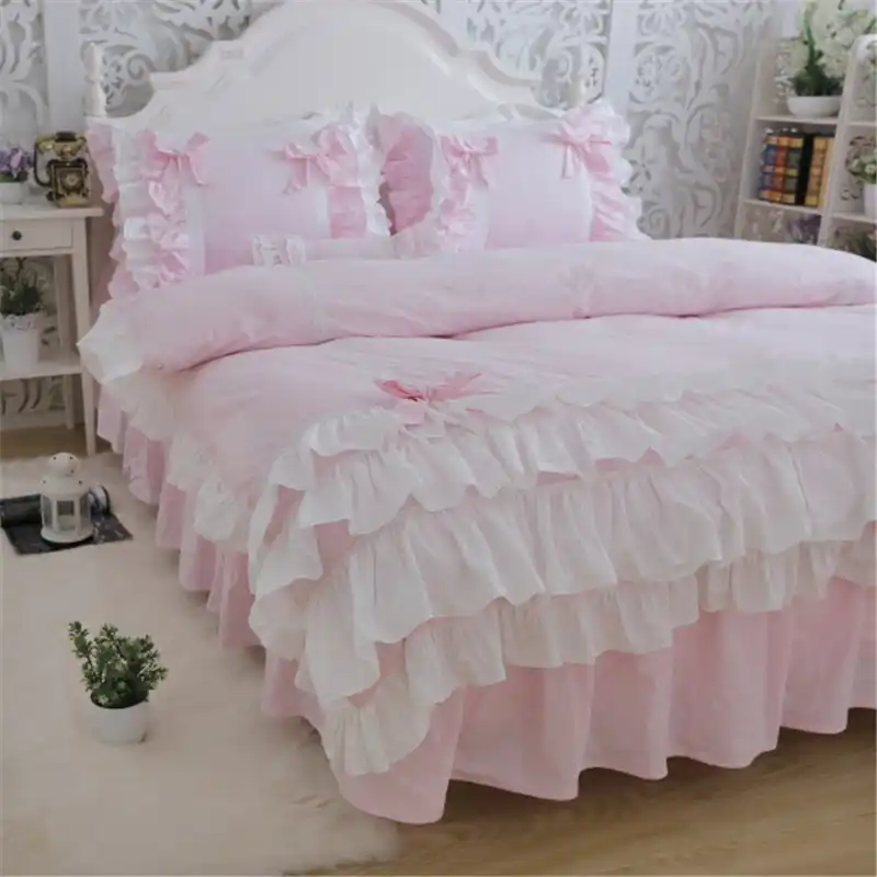 New Luxury Layers Bedding Set Sweet Princess Bow Ruffle Duvet