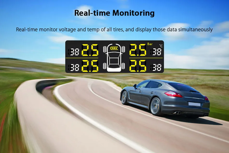 G70 Universal Solar Energy Car TPMS Real-time Dual charging High-sensitive Tire Voltage Pressure USB System Leakage Warning