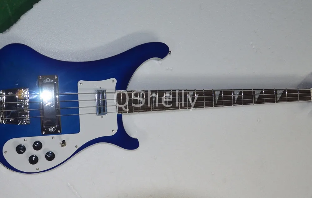 Высокое качество QShelly custom standard blue 4003 RK 4 струны треугольная инкрустация Рик электрическая бас гитара музыкальный инструмент магазин