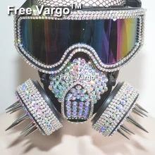 Голографическая горящая человек, стразы, очки, стримпанк, заклепки, маска, Хэллоуин, Рейв, сценические костюмы, косплей, фестиваль, одежда, наряд