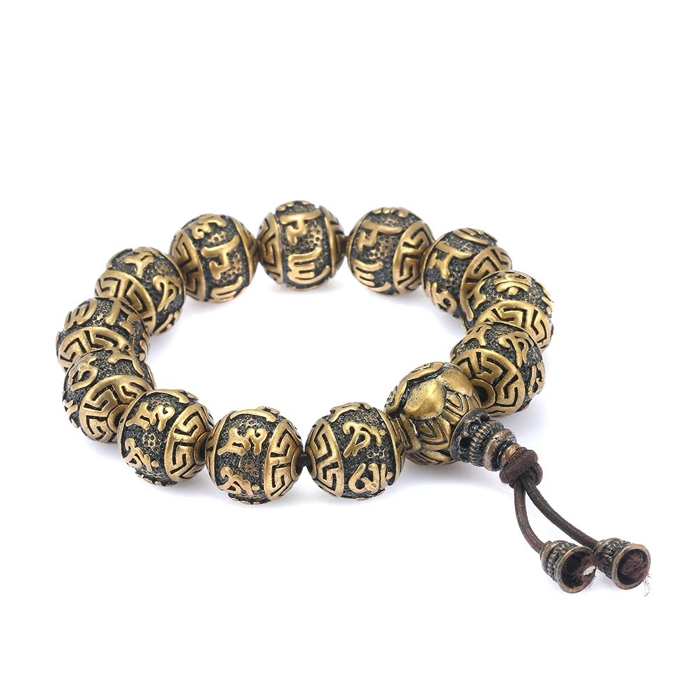 Vintage Tibetan Buddhism Brass Buddha Bracelet Six Words Mantras OM