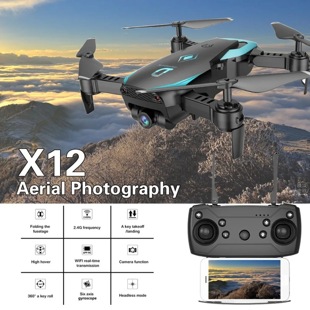 

X12 4CH RC Foldable Drone with 0.3MP Camera HD Mini Quadcopter Altitude Hold with Wifi Camera Headless Mode 3D Flip