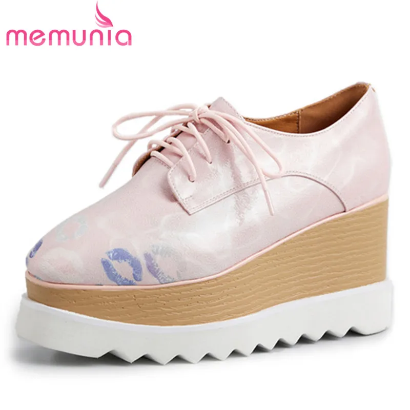 

MEMUNIA 2019 new fashion style women pumps spring summer genuine leather shoes square toe popular wedges platform shoes woman