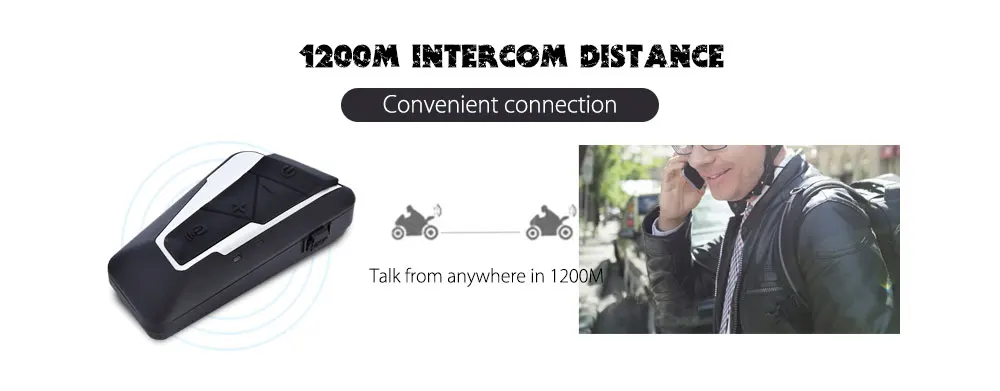 T9S 1200 м Водонепроницаемый Bluetooth 3,0 домофон для мотоциклетной гарнитуры Шлем 15 часов рабочего времени XQ-113