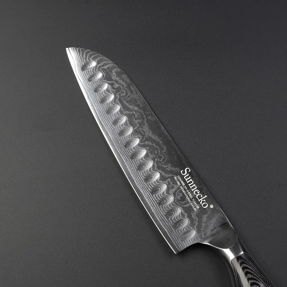SUNNECKO 7 шт. набор кухонных ножей шеф-повара для нарезки урожая сантоку нож-топорик Дамаск японский VG10 сталь Pakka деревянная ручка