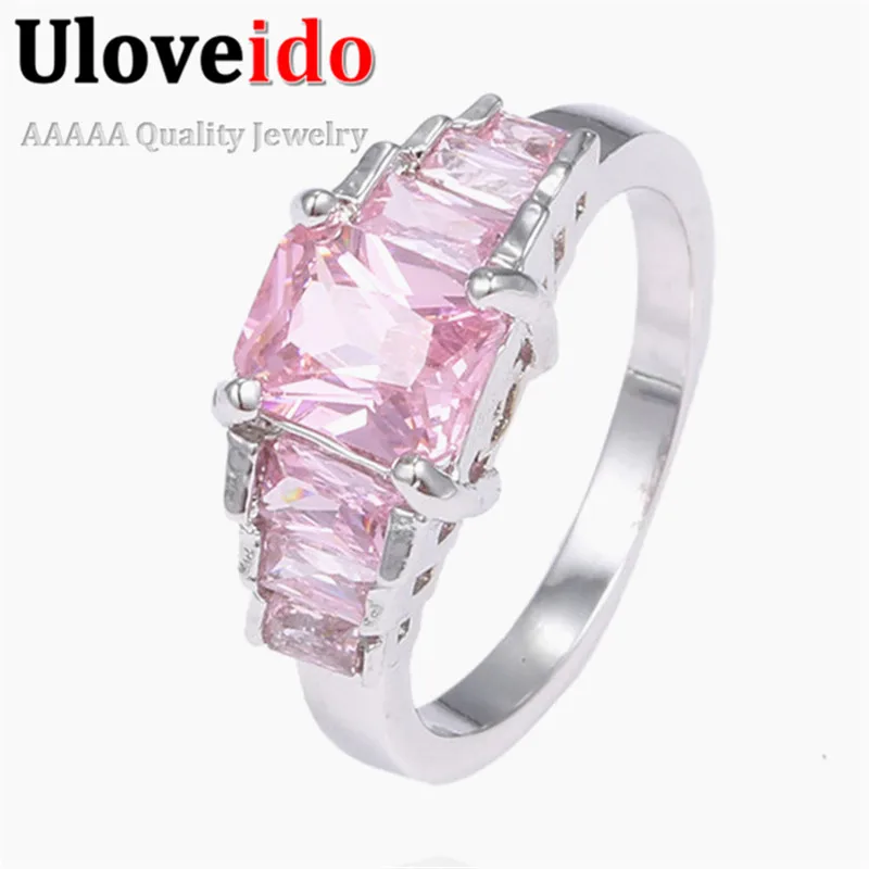 Uloveido розовые кольца для женщин посеребренные кристаллы CZ бриллиант ювелирные