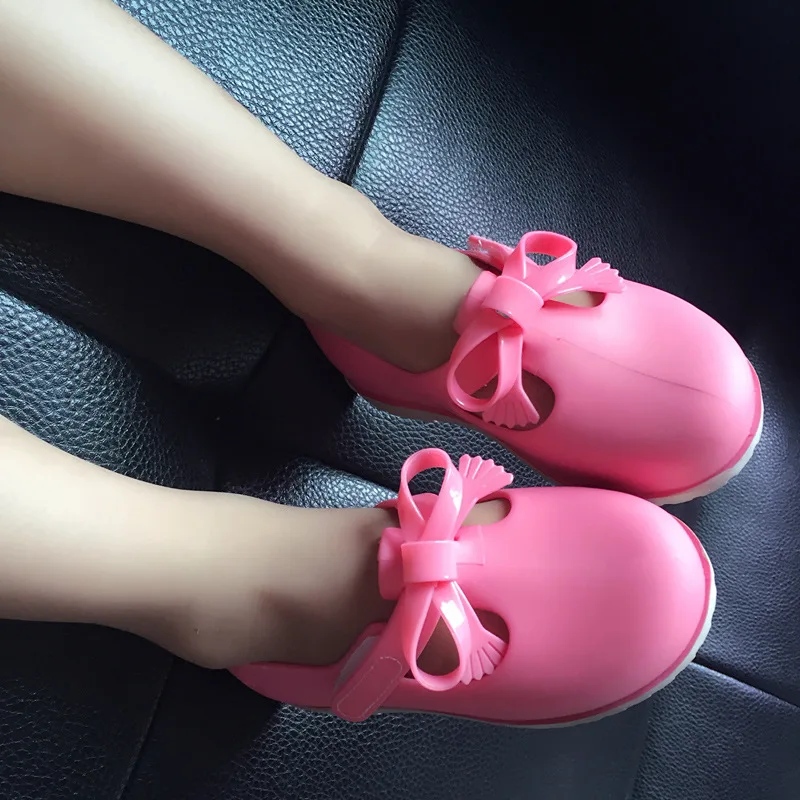 

2019 Girls Sandals Princess Casual Shoes Bow Princess Shoes Bow Tie fashion Baby Sandals Jelly Sandal For Kids 4Color 14-16.5cm