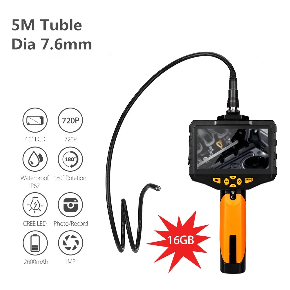 

Eyoyo NTS300 Inspection Camera with Screen 4.3" Endoscope 5M Dia 7.6mm Snake Tube Camera 360 Degree Rotation Video DVR Borescope