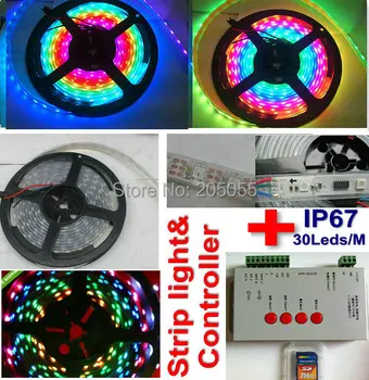 

5M 5050RGB smart led WS2812B strip light WS2811 IC built-in Waterproof IP67 30leds/m 150Led 5V+Programmable Controller w/SD Card