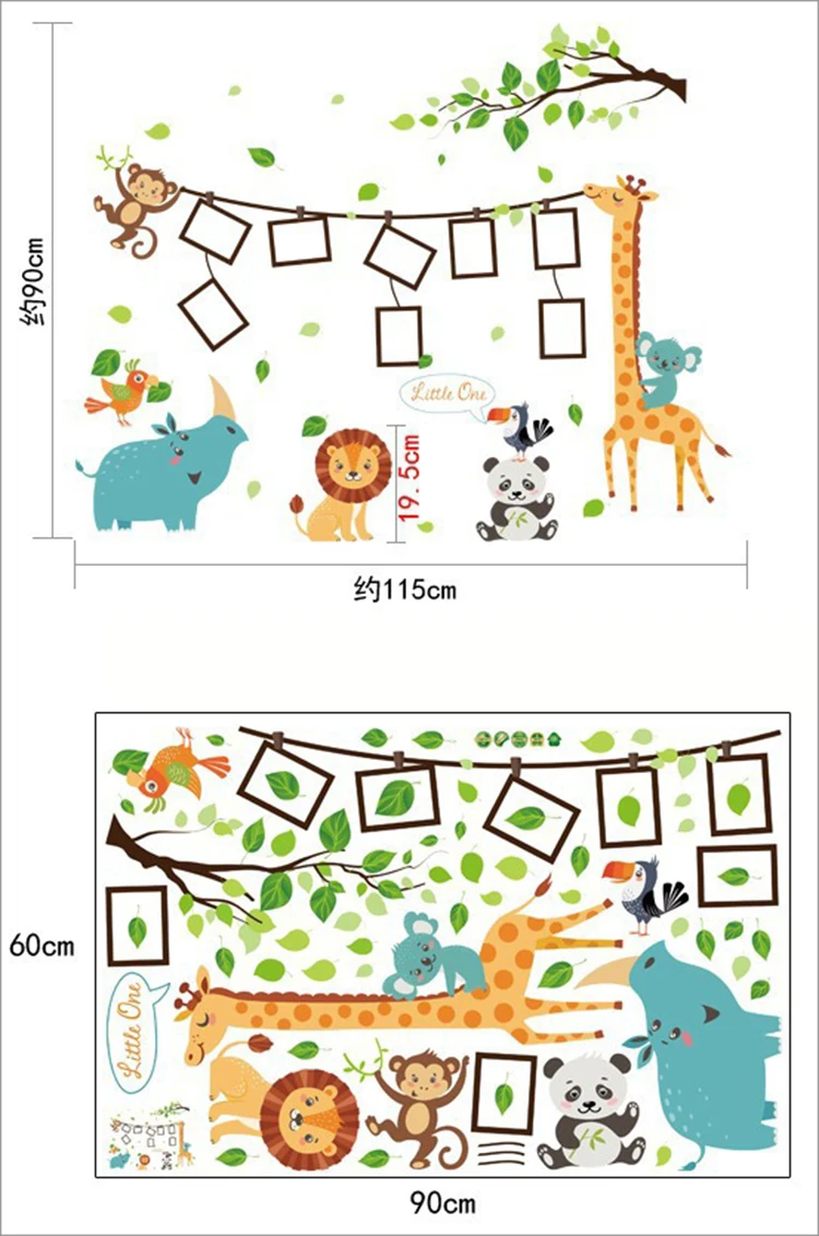 Cartoon animal photo frame large wall stickers animals decals kids room decor bedroom kindergarten school diy removable