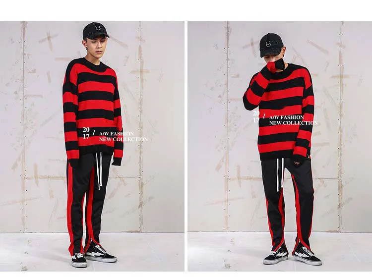 Aolamegs Sweater Men Patchwork Striped Hit Color Cardigan Mens Pullover High Street Sweaters Fashion Knitted Male Sweater Autumn (13)