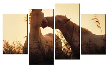 

4 Panels Unframed Canvas Photo Prints A Horse Kissing Another Horse Sweetly In Reeds Wall Decorations Artwork Giclee Paintings