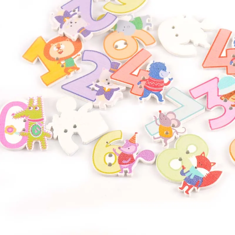 

25pcs Wooden Painted Cartoon Number Buttons For Crafts Scrapbooking DIY Sewing Children Clothes 2 Holes At Random 25-30mm M0745x