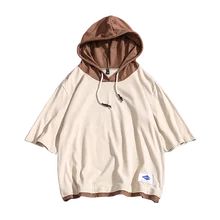 Мужская свободная футболка с капюшоном, трендовая уличная Мужская толстовка, футболка, хорошее качество, хлопок, Мужская хип-хоп футболка с коротким рукавом