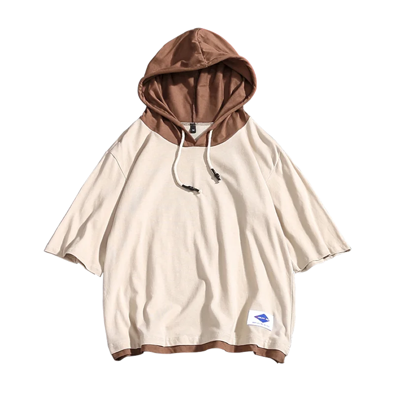 

men loose hooded t-shirt trend street men's hoodie t shirt Good quality cotton men's hip-hop short sleeve tees
