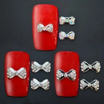 WUF 3Pcs/set Wholesale 3D Clear Alloy Rhinestone Bow Tie Nail Art Slices DIY Decorations Multicolor Glitter Rhinestone