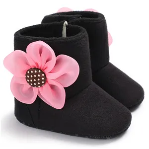 0-18M Cute Baby Girl Flower Snow Boots Winter Booties Infant Toddler Newborn Shoes - Цвет: Черный