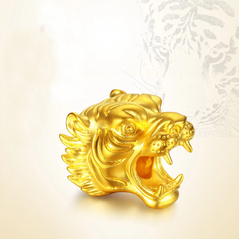 Твердые Чистая 24 К желтого золота браслет Для женщин 3D 999 Золото головы тигра браслет