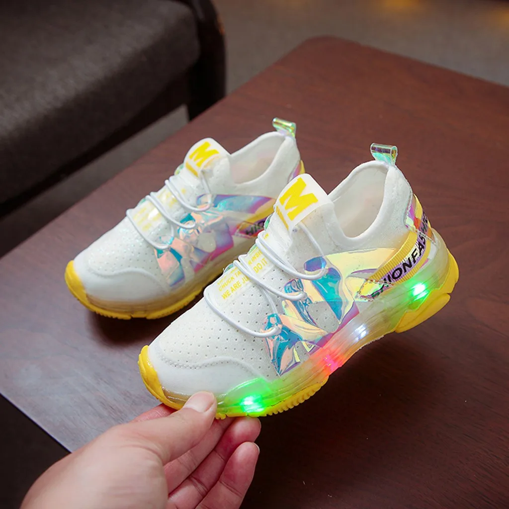 Детские сетчатые светящиеся спортивные кроссовки с буквенным принтом для мальчиков и девочек, Новое поступление