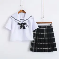 3 шт Шестиугольная Звезда вышивка японский для девочек школьная форма милый матрос Топы плиссированная юбка комплекты Косплэй костюм JK