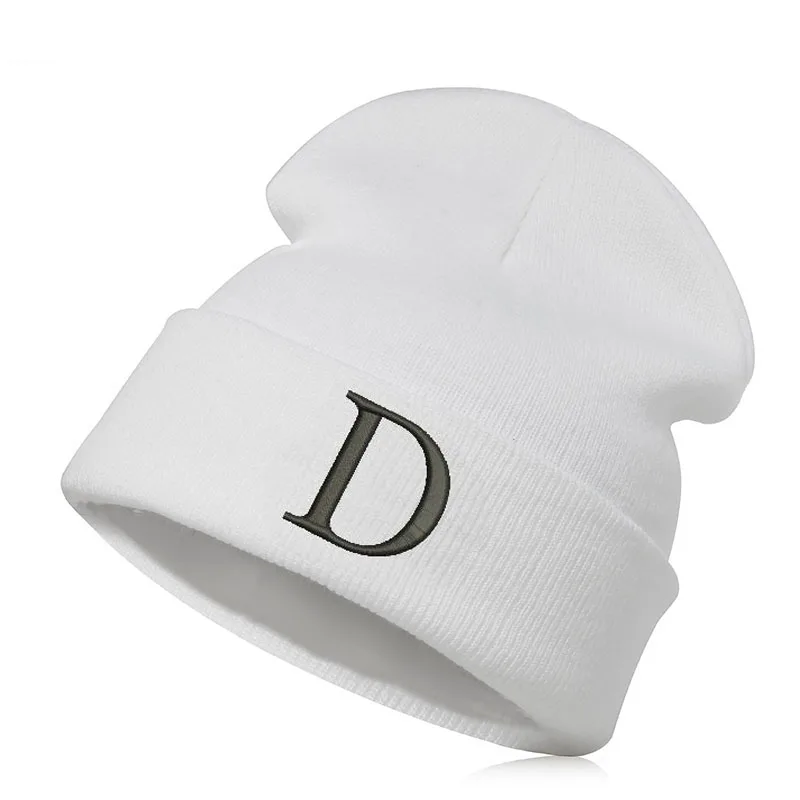 Beanie шляпа Skullie шапка, вязаная шапка-носок Зимняя Вышивка в стиле панк Для мужчин Для женщин для мальчиков и девочек подростков уличных танцев-Алфавит D название аббревиатура