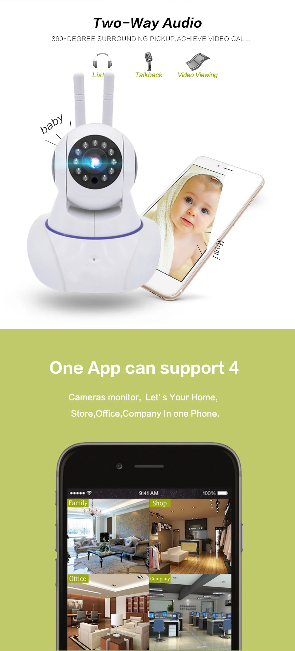 720P 960P 1080P HD широкоугольная Wifi ip-камера P2P CCTV IR ночное видение двойная антенна 2 способа аудио монитор детский питомец