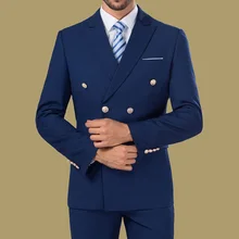 Double Breasted Business Formal  Men Suits 2017 Two Piece Peaked  Lapel Custom Made Groomsmen Wedding Tuxedos (Jacket+ Pants)