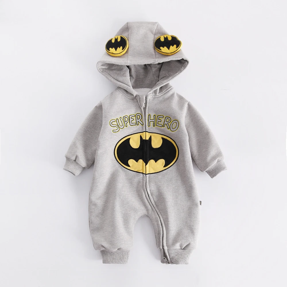 

Winter Thickened Flannel Long Sleeve Hooded Baby Rompers Superhero Clothing Jumpsuits for Boy Girls Batman Infant Overalls
