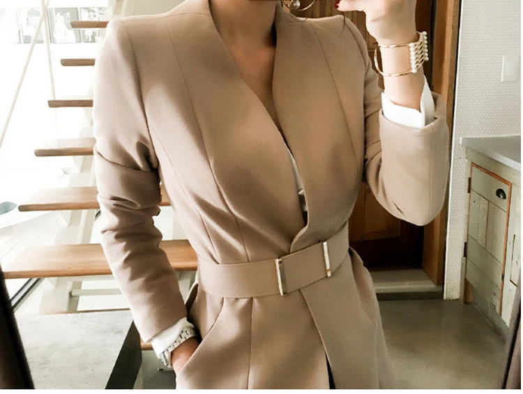 Брючные костюмы для женщин блейзер набор осень Леди Бизнес Офис Работа корейский стиль Униформа v-образный вырез длинный пиджак элегантные брюки костюмы