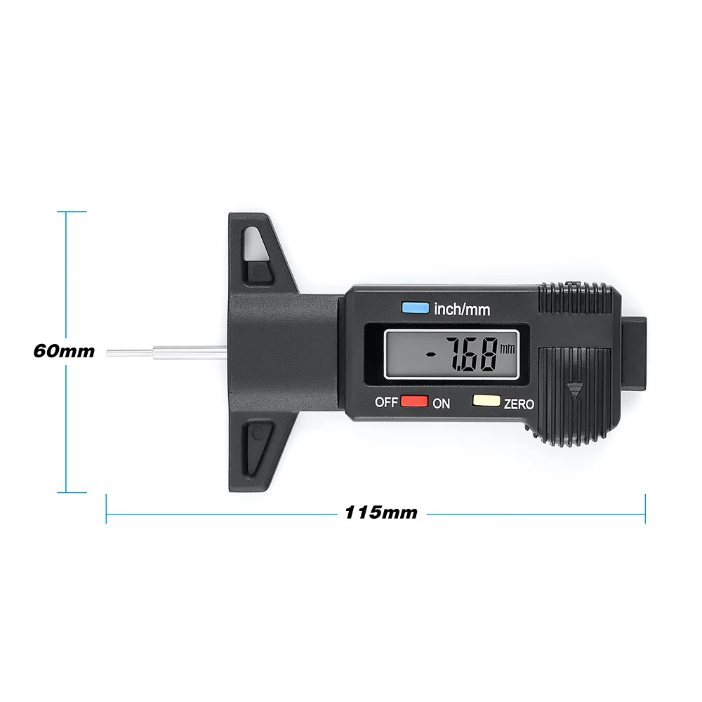 Автомобильный инструмент, цифровой измеритель глубины протектора шин, измеритель, ЖК-дисплей, измеритель глубины протектора шин для автомобилей, грузовиков, фургонов, внедорожников 0-25,4 мм