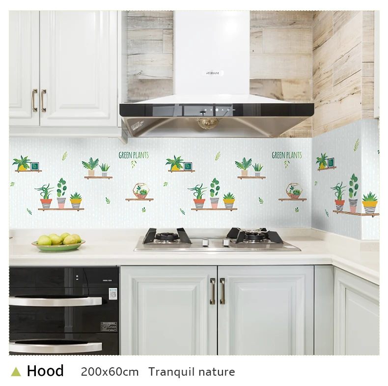 60*200cm Kitchen oil-proof wall stickers cooker high temperature waterproof tile cabinet range hood refurbished wallpaper