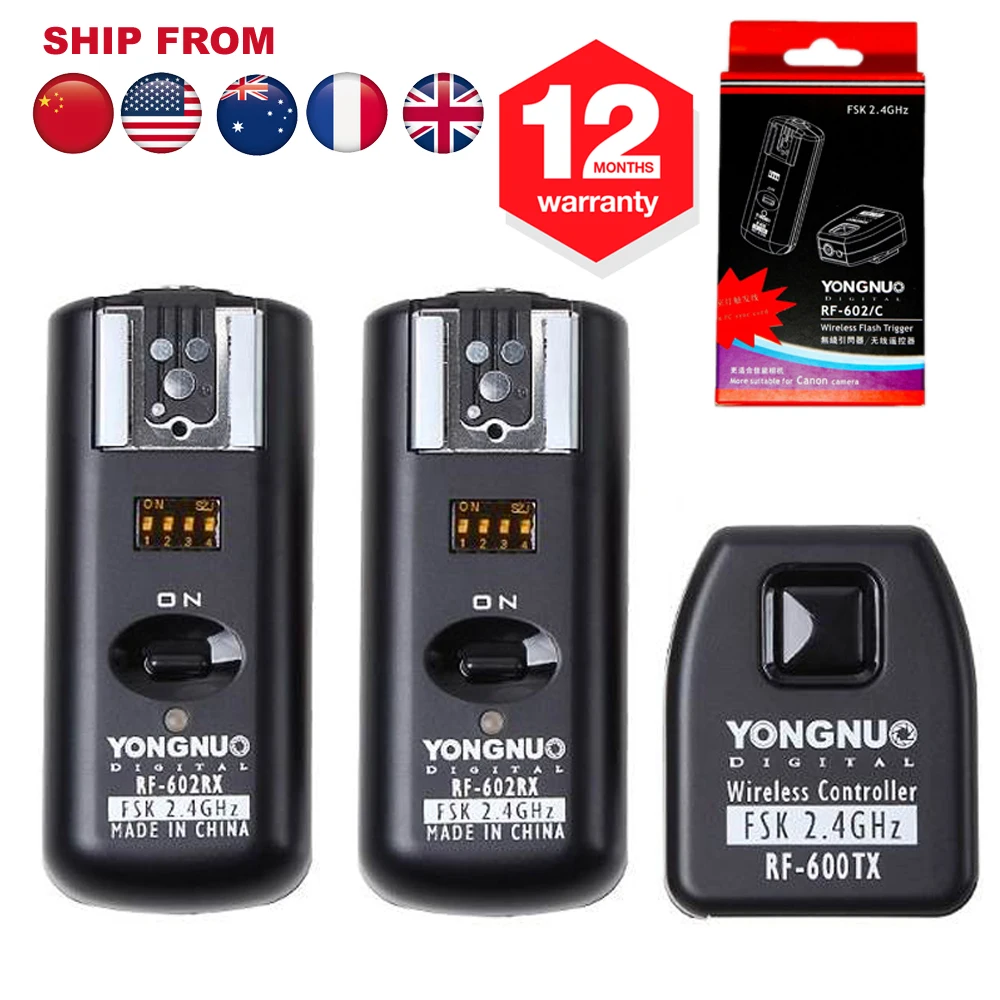 Yongnuo RF602 RF 602 2.4GHz Wireless Remote Flash Trigger Studio Cord with 2 Receivers for Canon