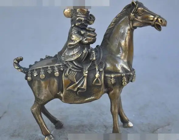 

S2831 6"Chinese fengshui bronze wealth yuanbao Mammon god ride horse lucky statue