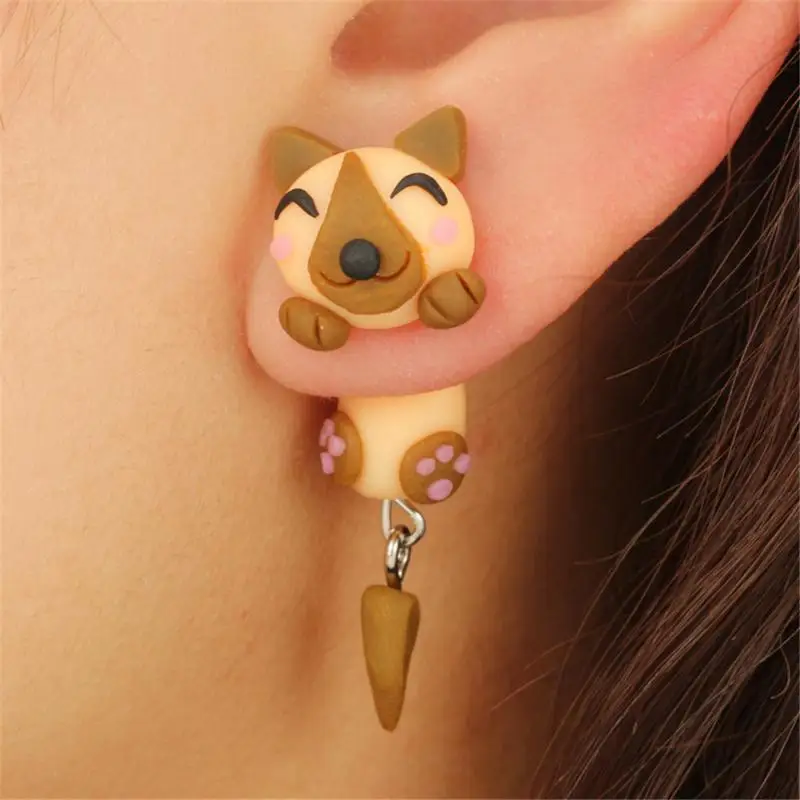 

New Design Fashion 100% Handmade Polymer Clay Animal Earrings Cute Cartoon Dog Lovely Stud Earrings For Women Children Jewelry